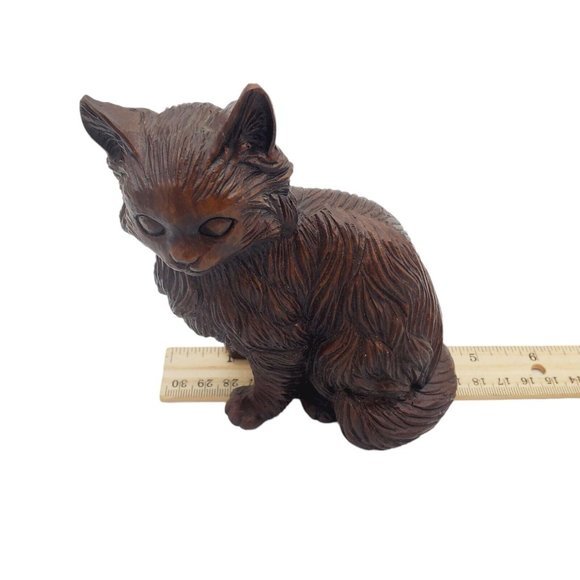 VTG 1992 Red Mill Carved Wood‎ Pecan Shells Cat Statue Figurine Folk Art Kitty - Picture 8 of 8